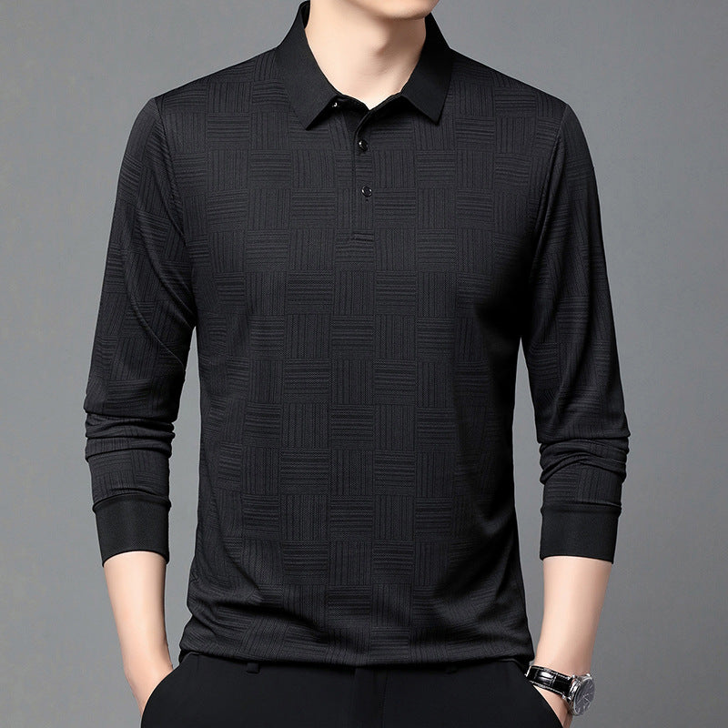 Men’s Plaid Lapel Long Sleeve Casual T-Shirt