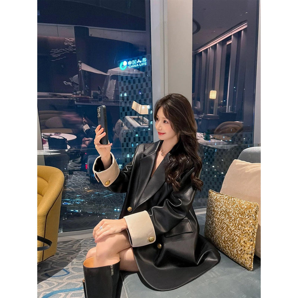 Women’s High-End Black PU Leather Jacket