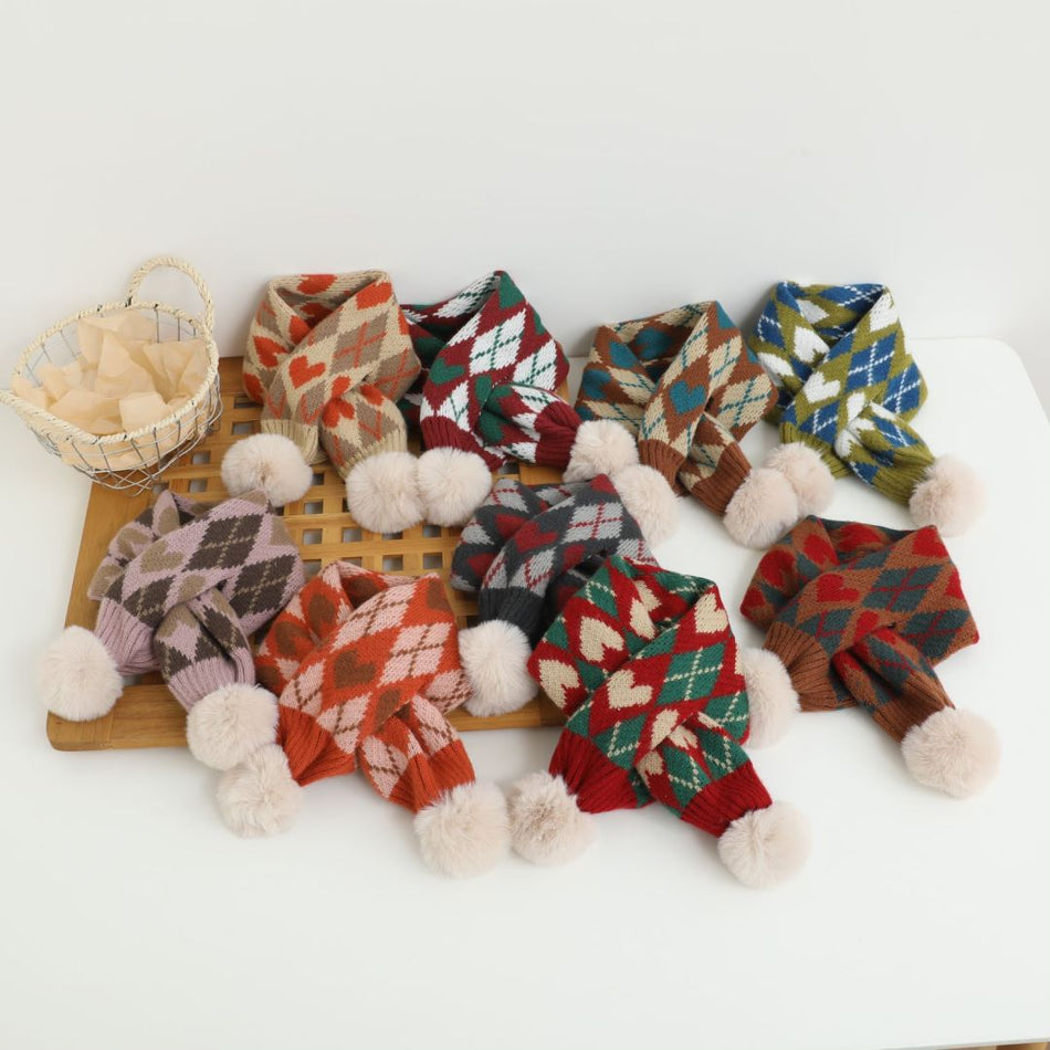 Kids’ Korean Plaid Wool Scarf – Autumn Winter Warm Knit