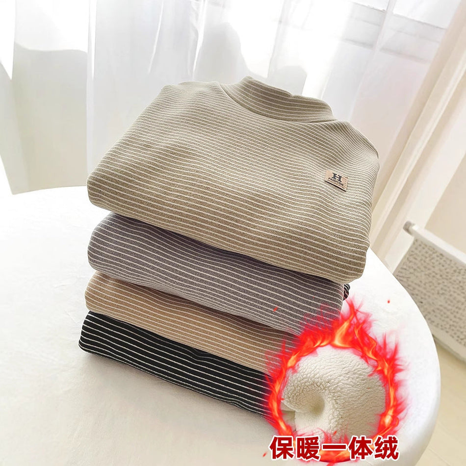 STOCK-Velvet Bottoming T-Shirt Kids’ Warm Autumn Winter Top