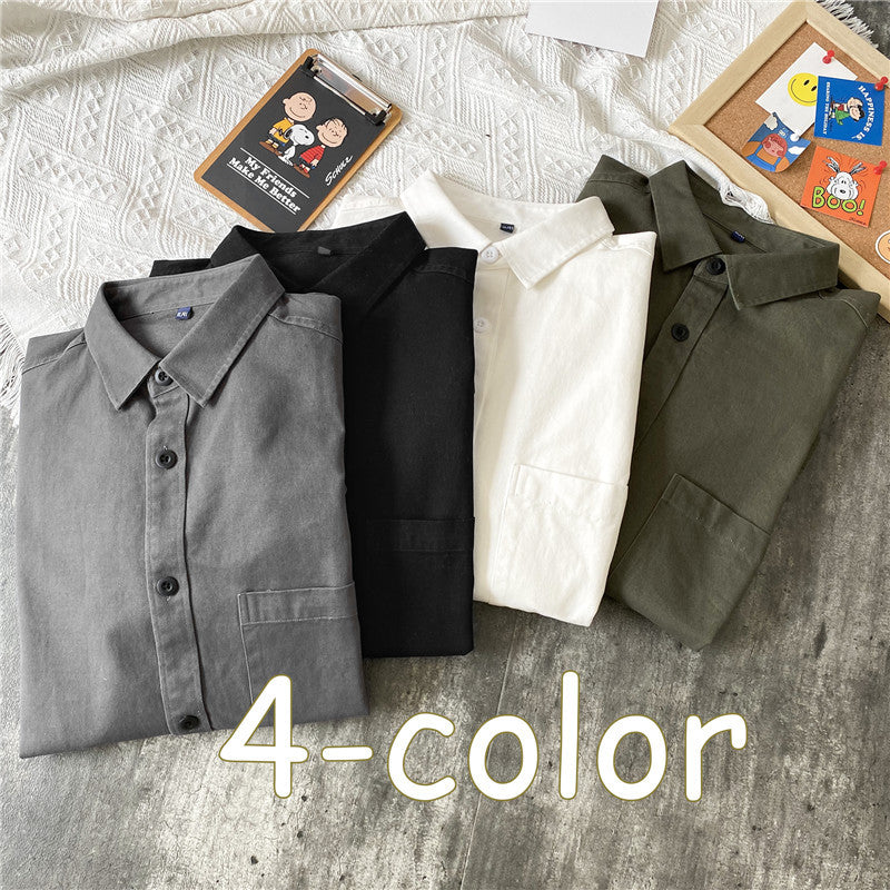 Men's K-Style Pure Color Loose Long-Sleeve Large Shirt Jacket