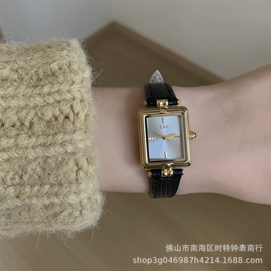 INSTOCK-IEKE Women's Square Leather Watch  Elegant Korean Design