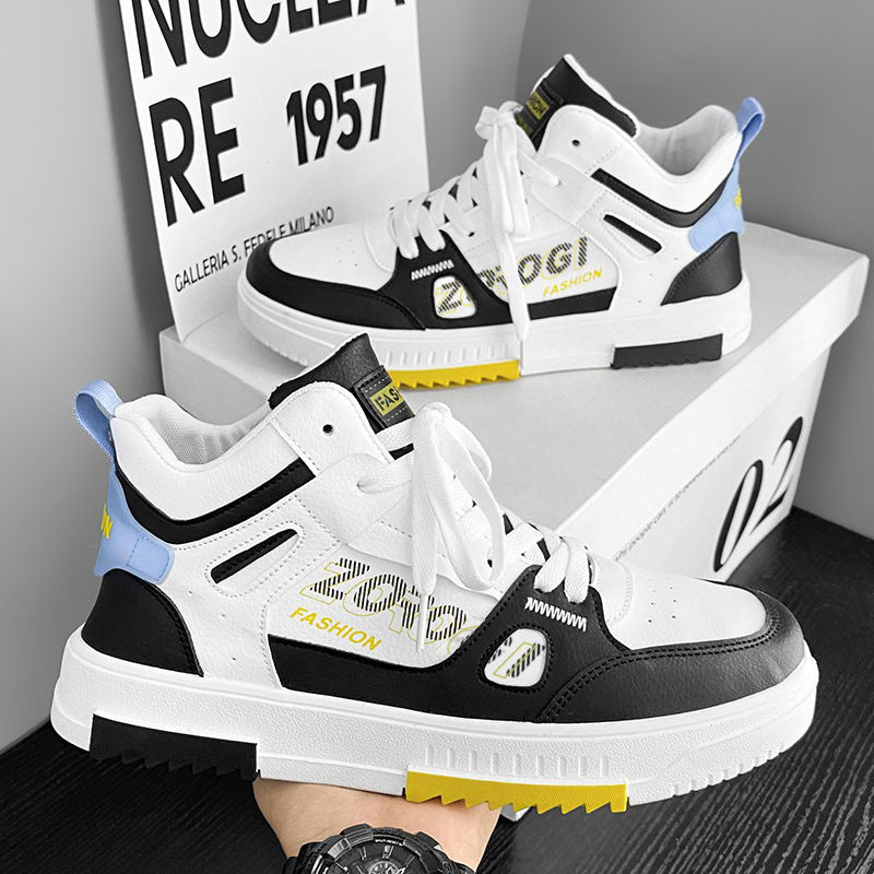Men’s High-Top White Sneakers – Trendy Spring Casual Shoes