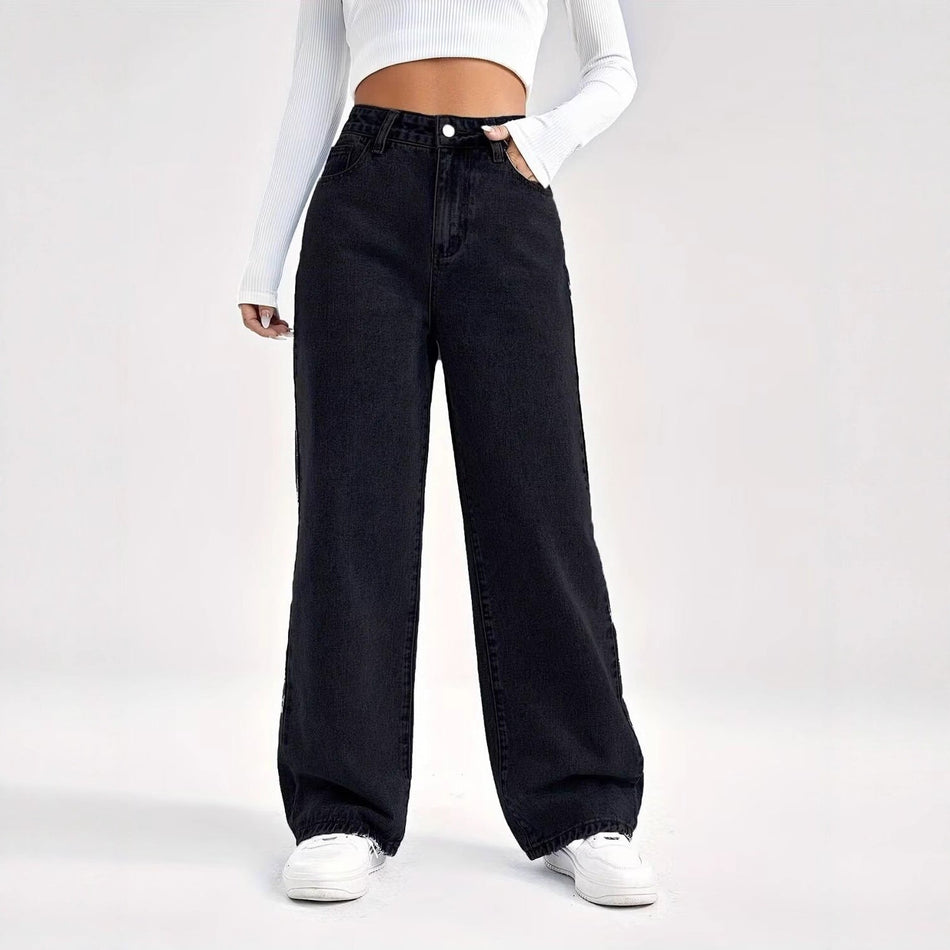 Women’s High-Waist Wide-Leg Washed Jeans