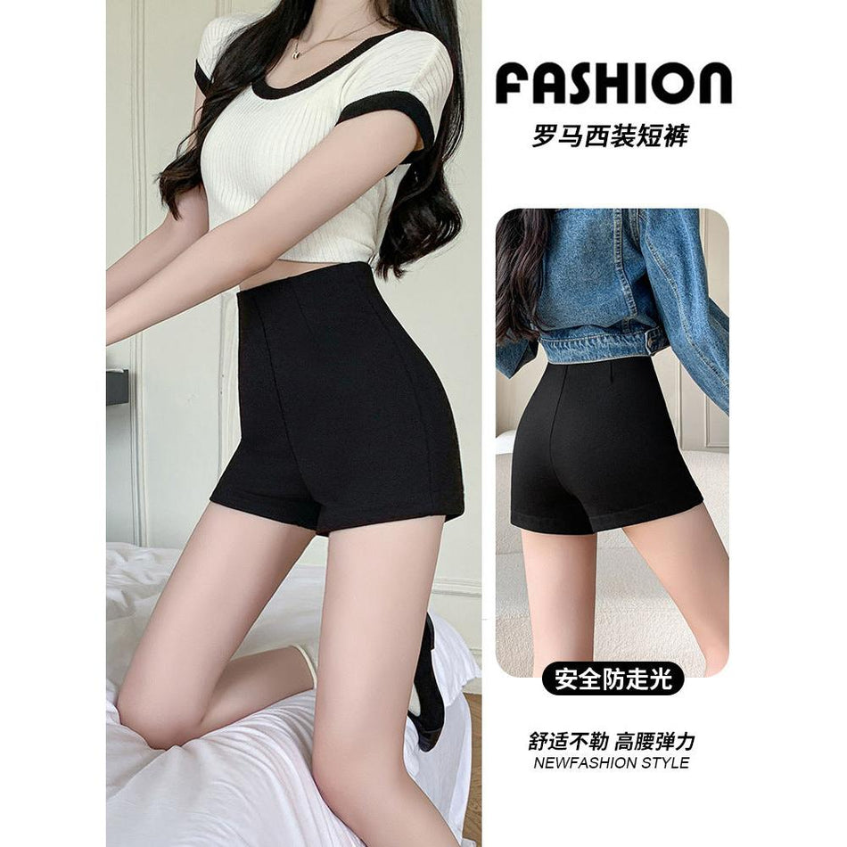 Black High Waist Slim Suit Shorts Women Summer