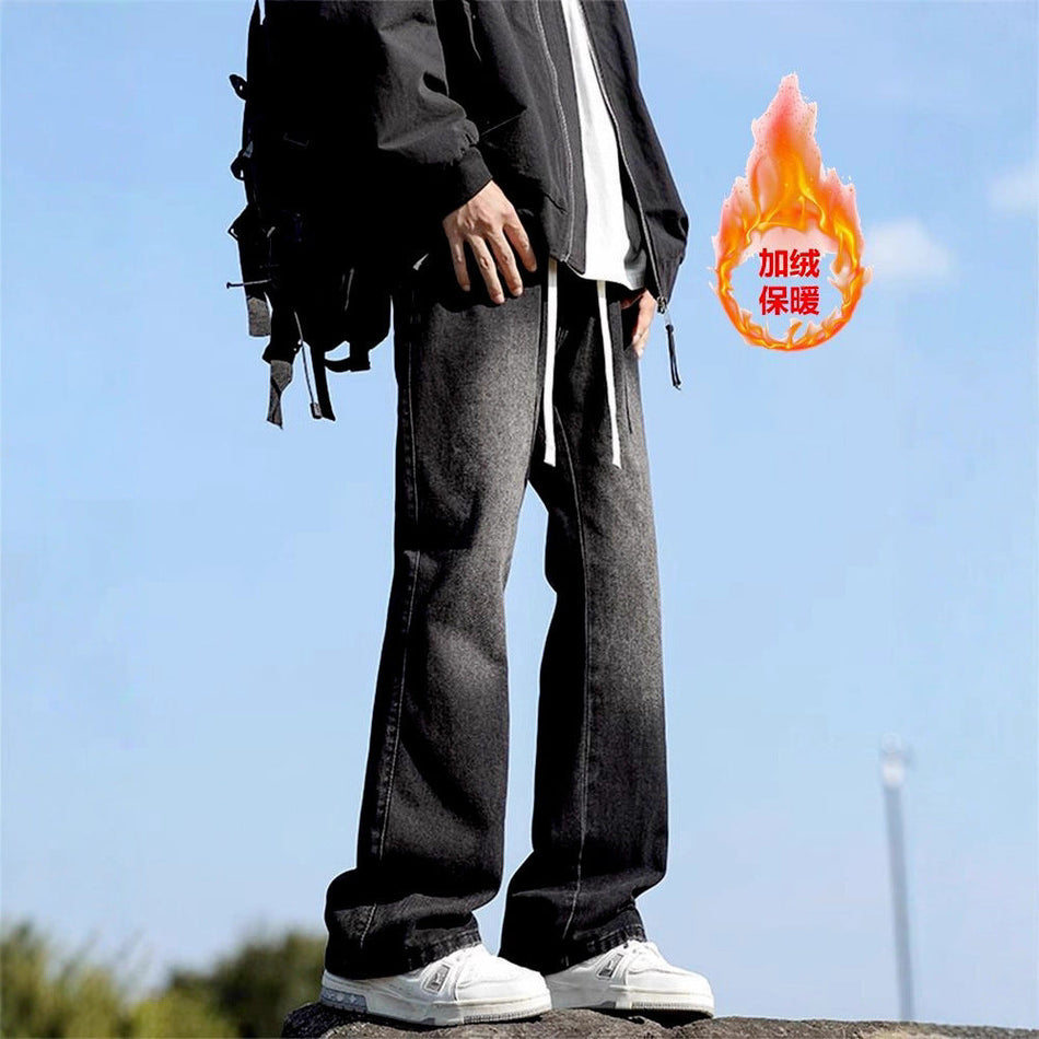 Elastic Waist Velvet Men’s Winter Street Jeans