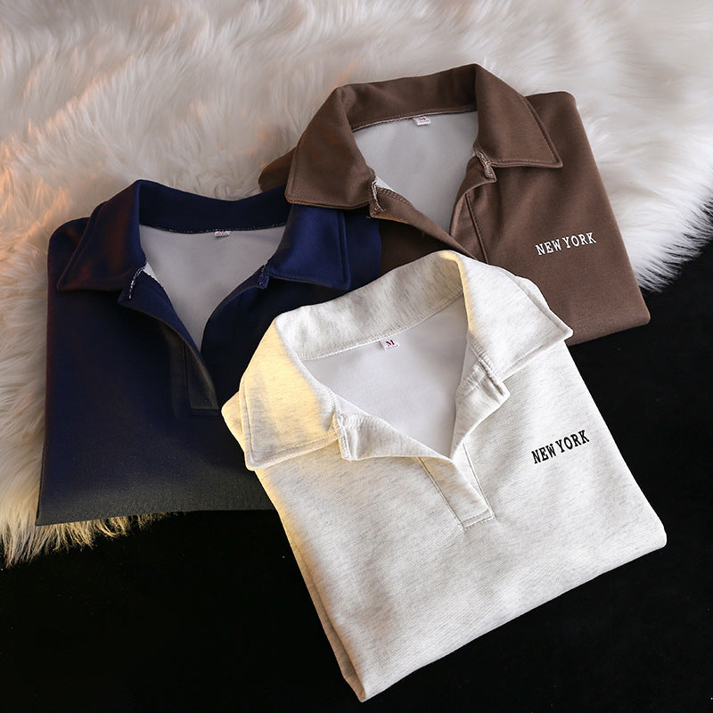 Loose Polo Collar Sweater – Chic Korean Spring Top