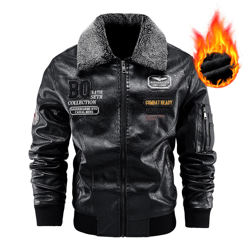 STOCK-Men’s Fleece-Lined PU Leather Biker Jacket