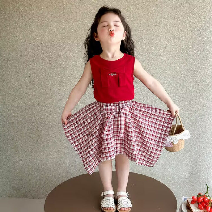 Girls Korean Plaid Skirt Summer Two-Piece Set – Baby & Children's Outfits – Image 6