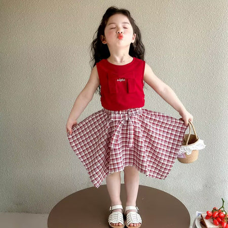 Girls Korean Plaid Skirt Summer Two-Piece Set – Baby & Children's Outfits – Image 6
