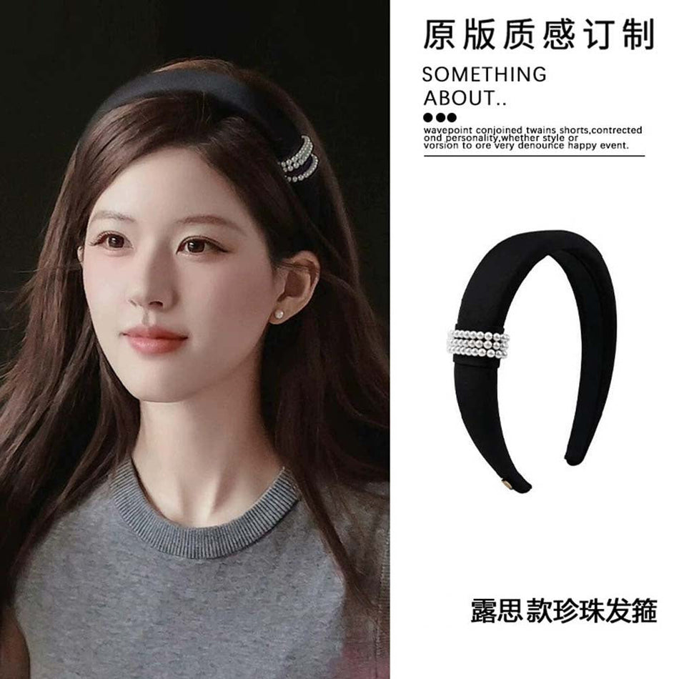 Pearl Satin Headband – Black & White Luxe Style