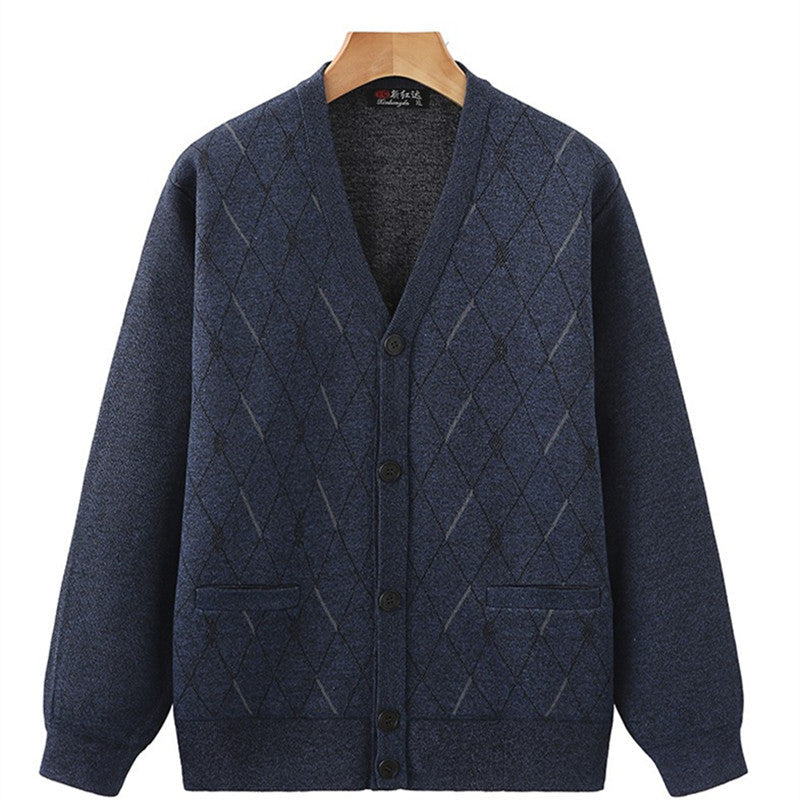Men’s V-Neck Jacquard Dad Cardigan Spring-Fall