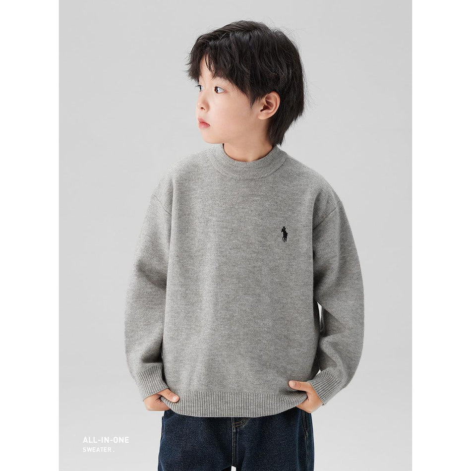 Zuoxi Boys’ Knitwear Autumn Winter 2025 Pure Color Warm Sweater