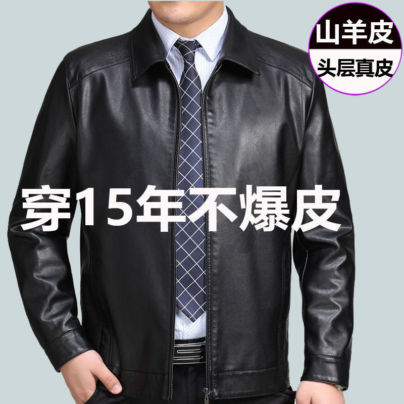 Haining Sheepskin Leather Jacket Men | Spring Autumn Dad Fashion