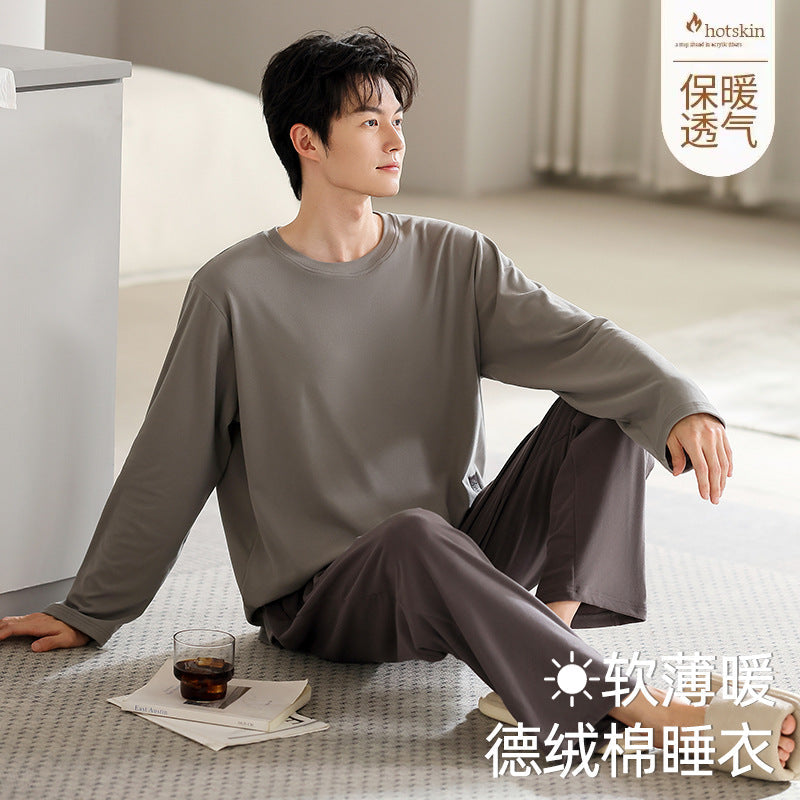 Men’s Velvet Cotton Pajamas Set Thin Warm Autumn Winter