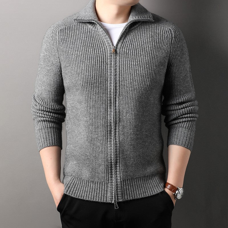 Men's Zipper Lapel Cardigan – Autumn Winter Casual Knit Jacket