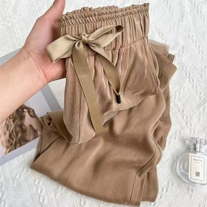 STOCK-Purple Ice Silk Wide-Leg Pants – 2024 Summer Casual Fit
