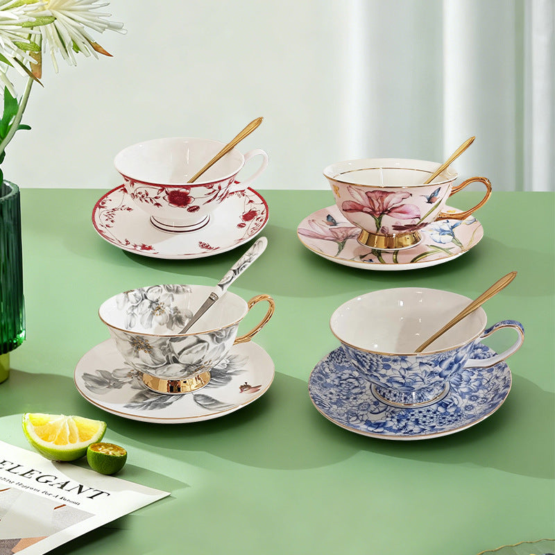 Bone China Gold-Rimmed Coffee Cup & Saucer English Style