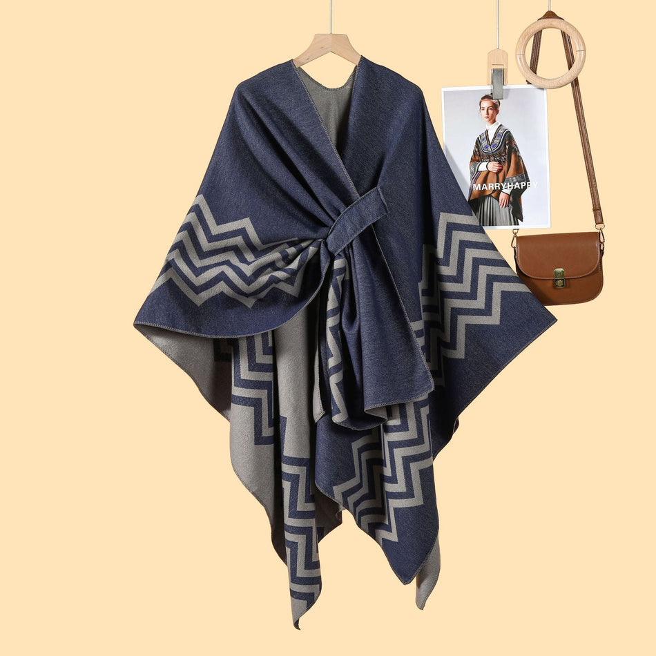 Wave Pattern Cape Shawl