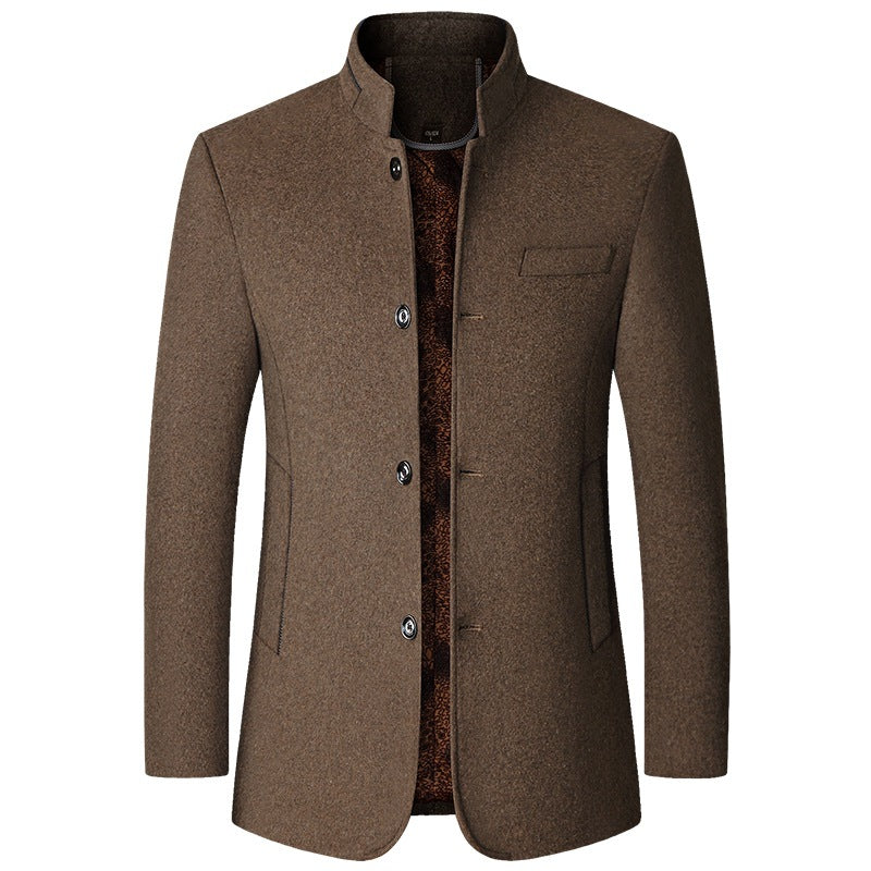 Middle-Aged Men’s Woolen Coat – Thick Winter Fleece-Lined Casual