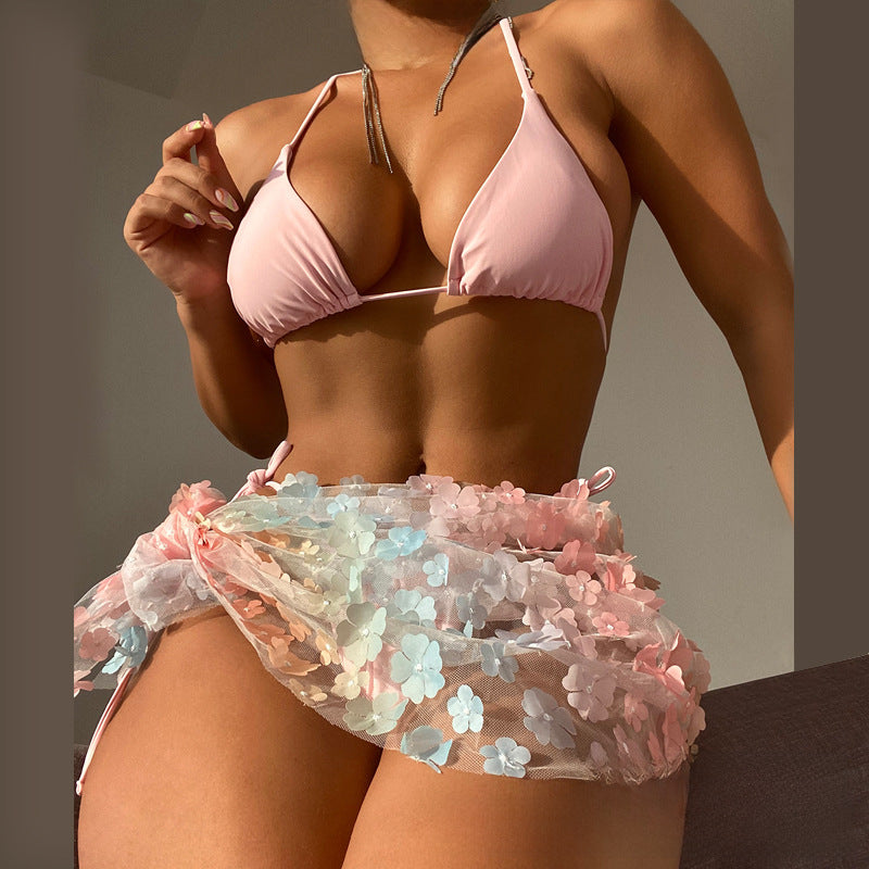 Floral Veil Bikini Set – 3-Piece Sexy Swimwear