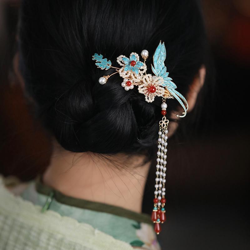 Burnt Blue Hanfu Tassel Side Hair Clip