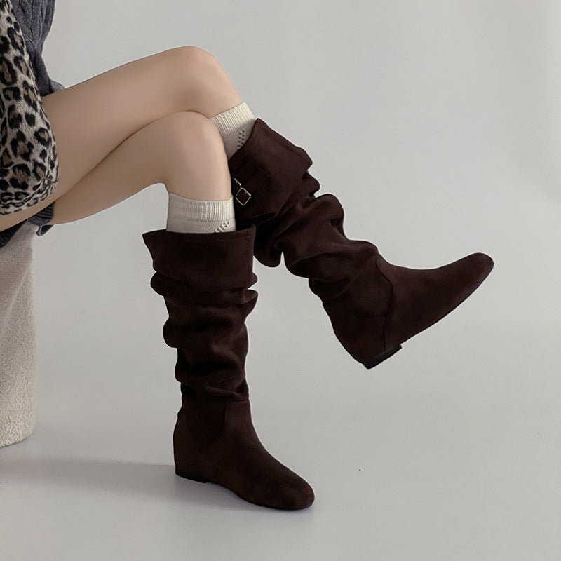 Pointed Toe Suede Slouch Riding Boots