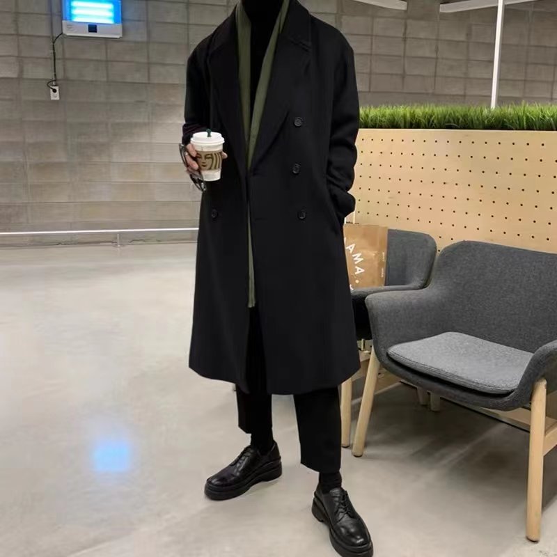 STOCK-Men’s British-Style Over-the-Knee Wool Coat