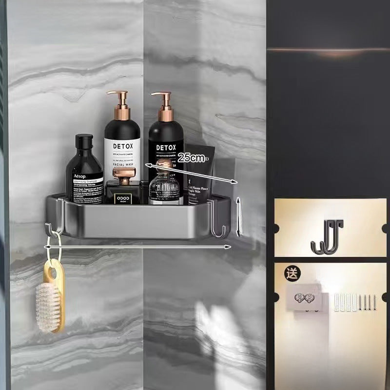 Black Corner Rack – No-Drill Double-Layer Bathroom Shelf