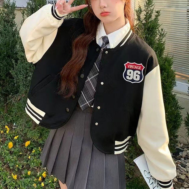 INSTOCK-Preppy Style Printed Baseball Jacket for Women