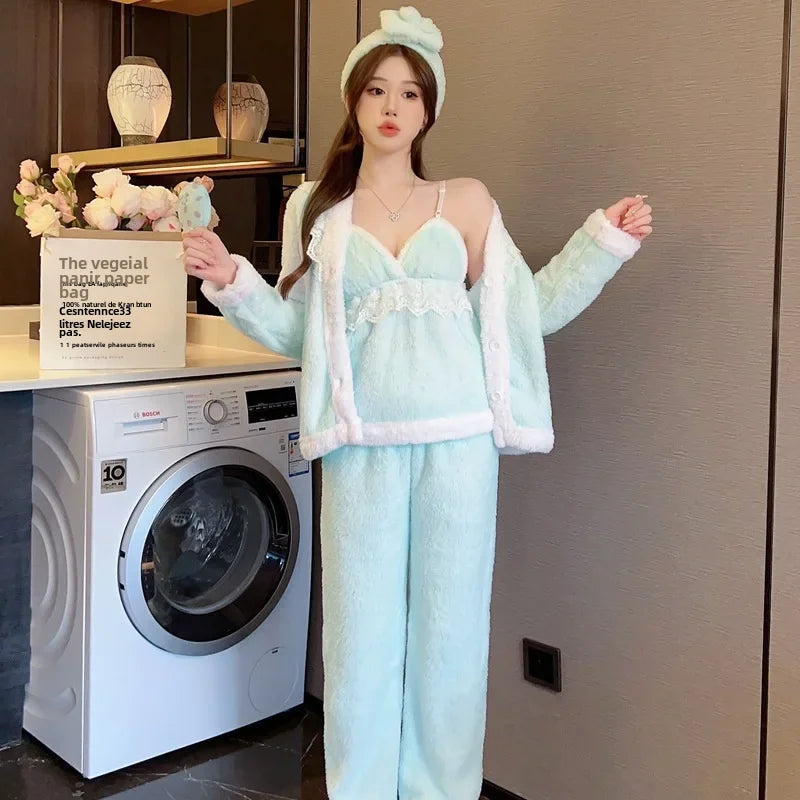 Sling Pajama Set – Flannel Robe & Headband for Women