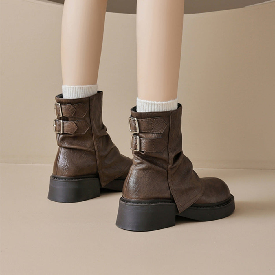 Maillard Brown Thick-Sole Trouser Pile Short Boots