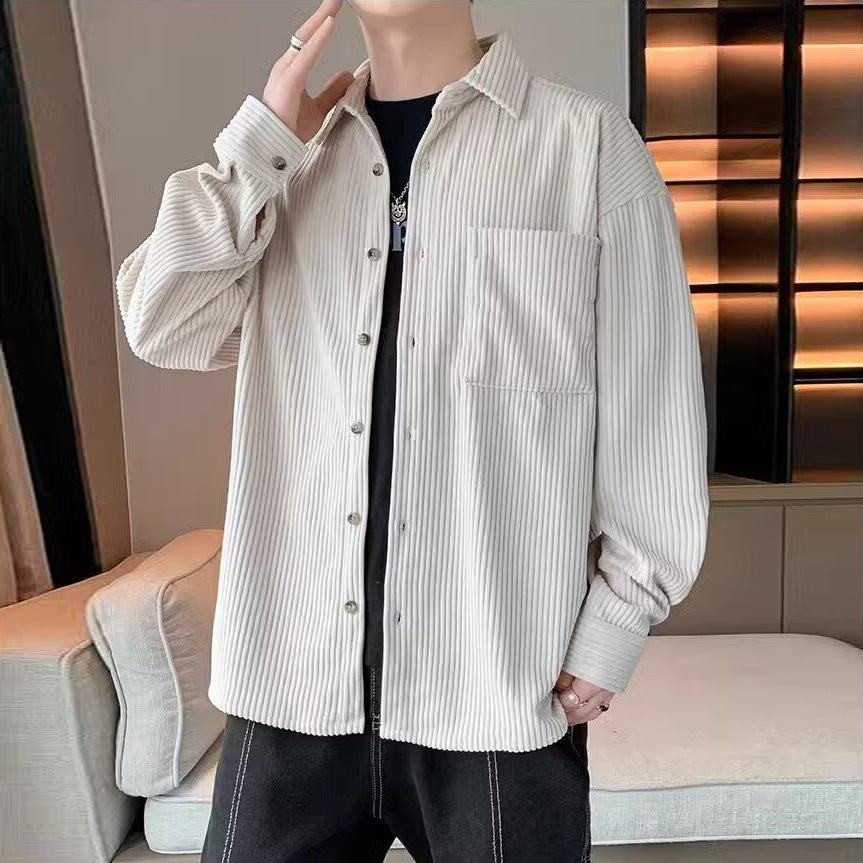 Men's Corduroy Long-Sleeve Casual Work Shirt Jacket