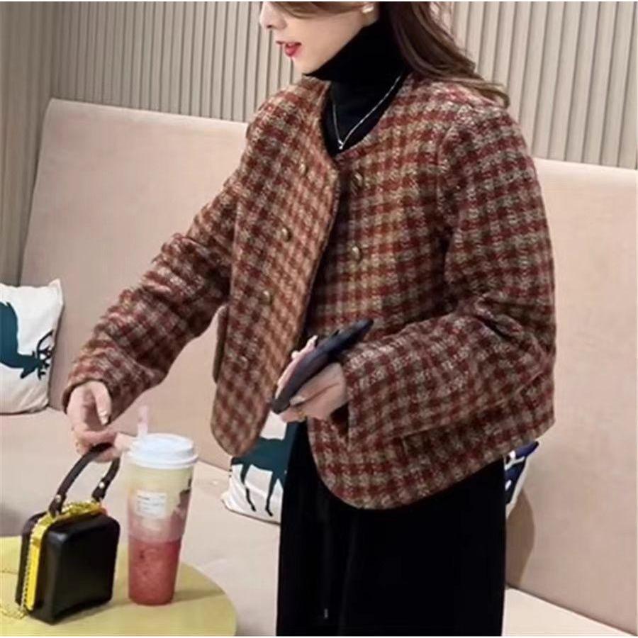 Women Chanel Style Short Plaid Jacket Autumn Winter Trendy