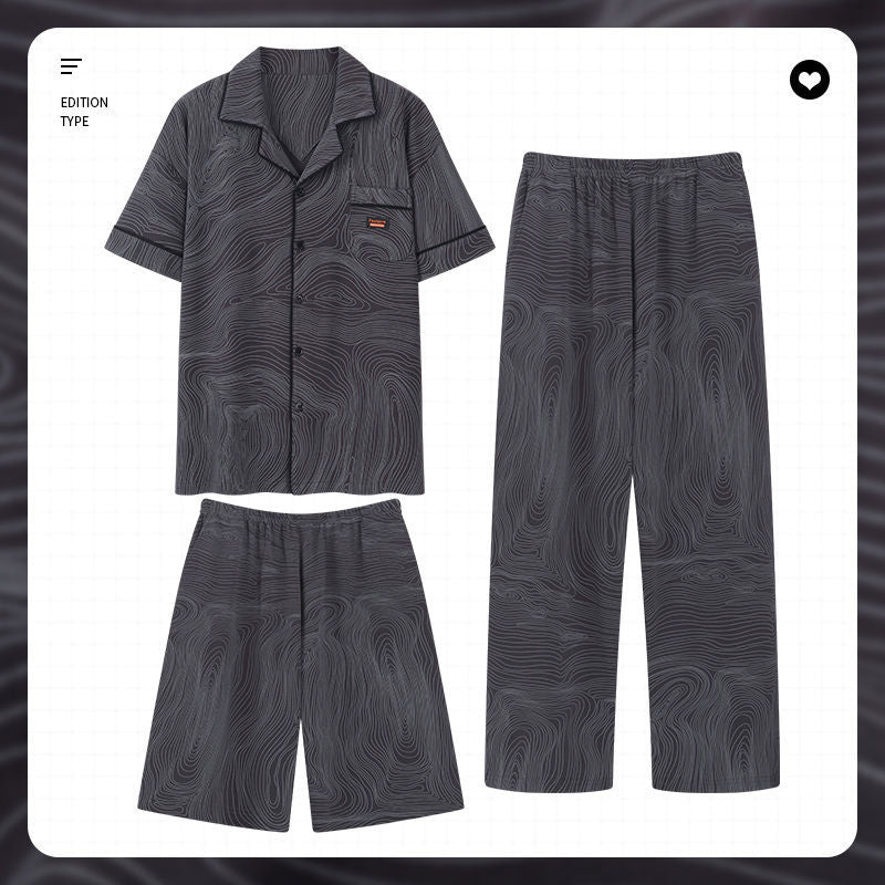 Men’s Cotton 3-Piece Pajama Set – Summer Short & Long