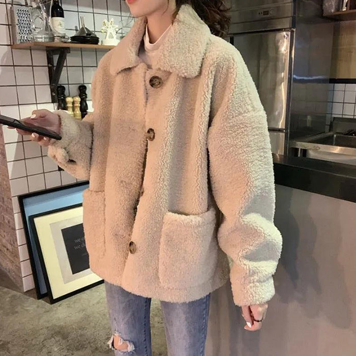 Tweed Style Imitation Lamb Wool Loose Casual Outwear
