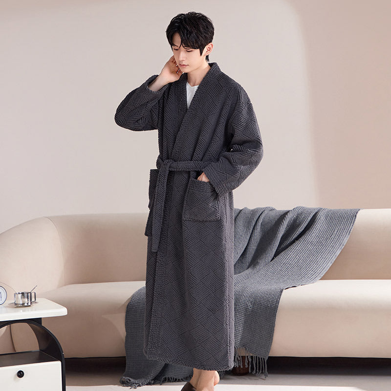 Men’s Coral Fleece Nightgown | Thickened Winter Home Pajamas
