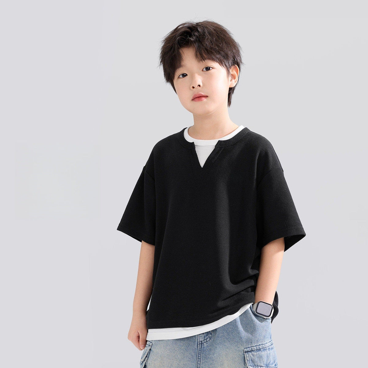 Boys’ Waffle T-Shirt 2026 – Fake Two-Piece Half Sleeve – Kids Fashion Nepal | Tudoholic