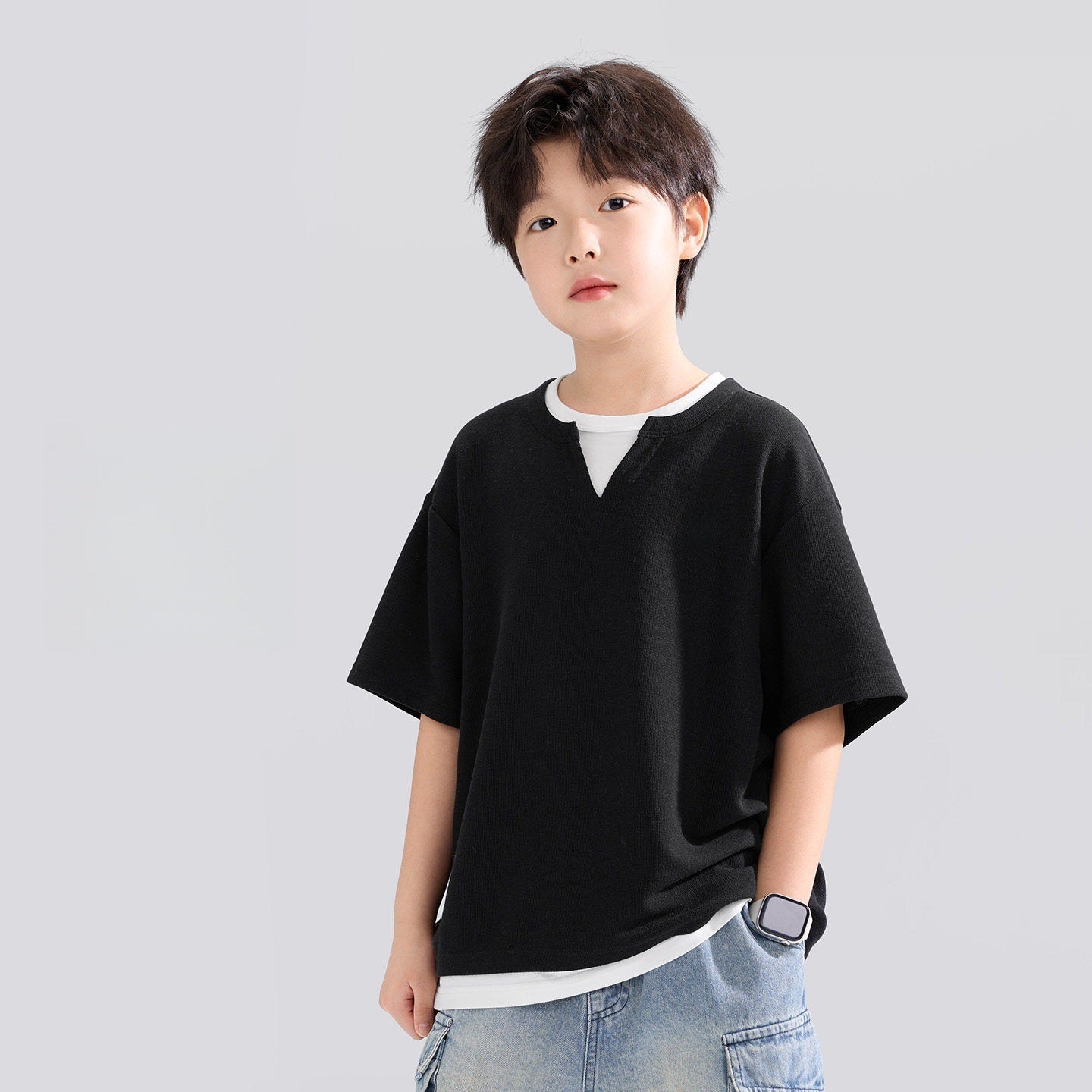 Boys’ Waffle T-Shirt 2026 – Fake Two-Piece Half Sleeve – Kids Fashion Nepal | Tudoholic