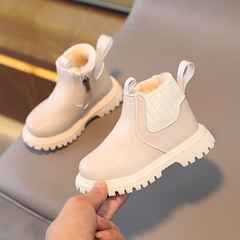 Kids British Style Leather Winter Boots Soft Sole