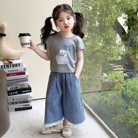 Girls Korean Plaid Wide-Leg Summer Set – Baby & Children's Outfits – Image 7