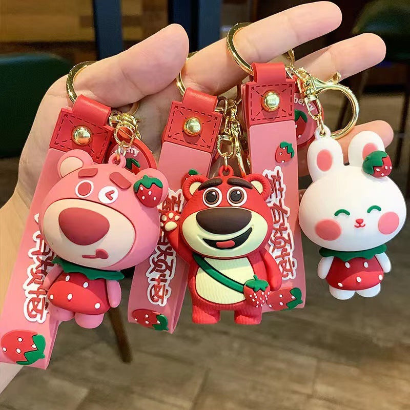 Strawberry Bear Keychain – Cute Silicone Gift