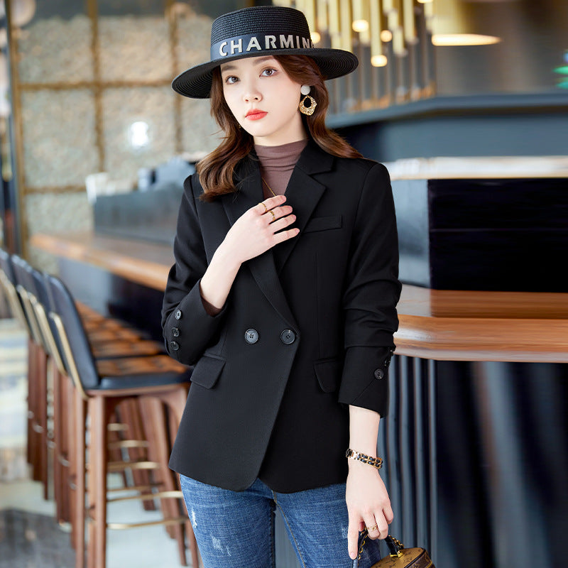 Black Slim Fit Elegant Casual Suit Jacket for Women