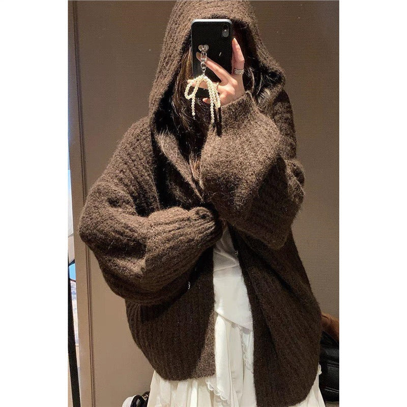 STOCK-Women’s Korean Loose Hooded Sweater Jacket 2026