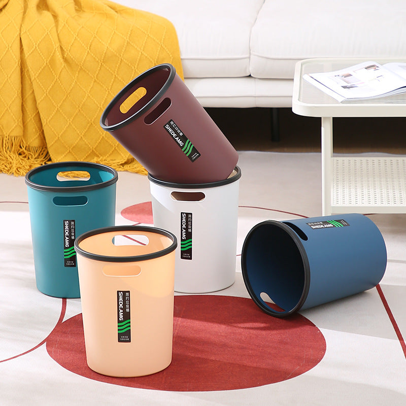 Portable Round Trash Can with Press Ring