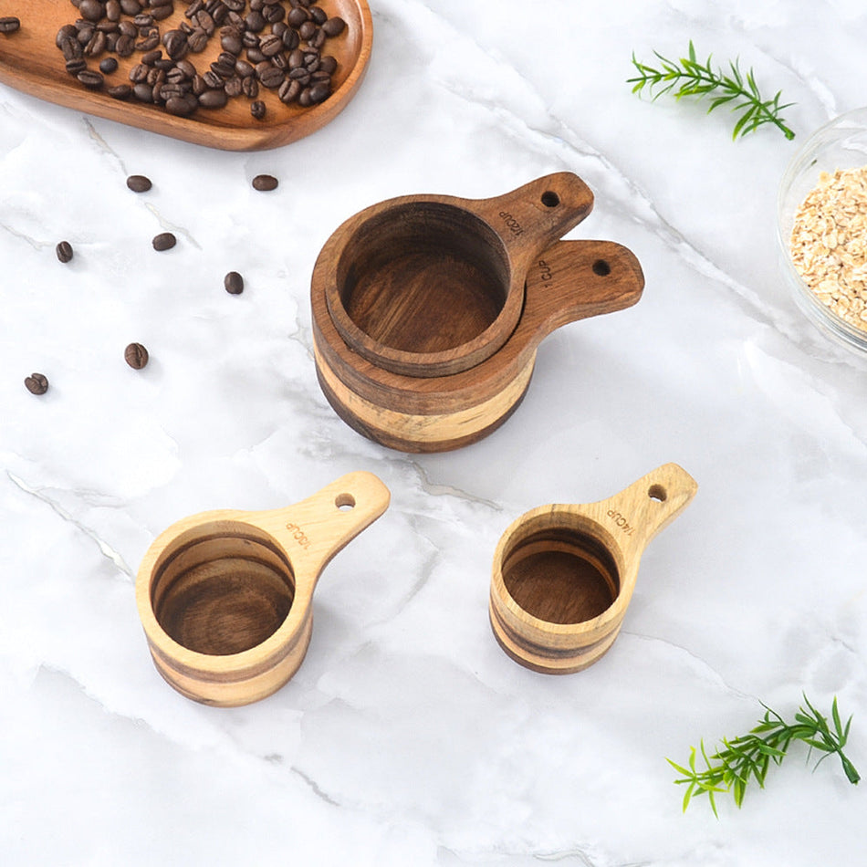 Acacia Wood 4-Piece Measuring Cup and Spoon Set for Baking