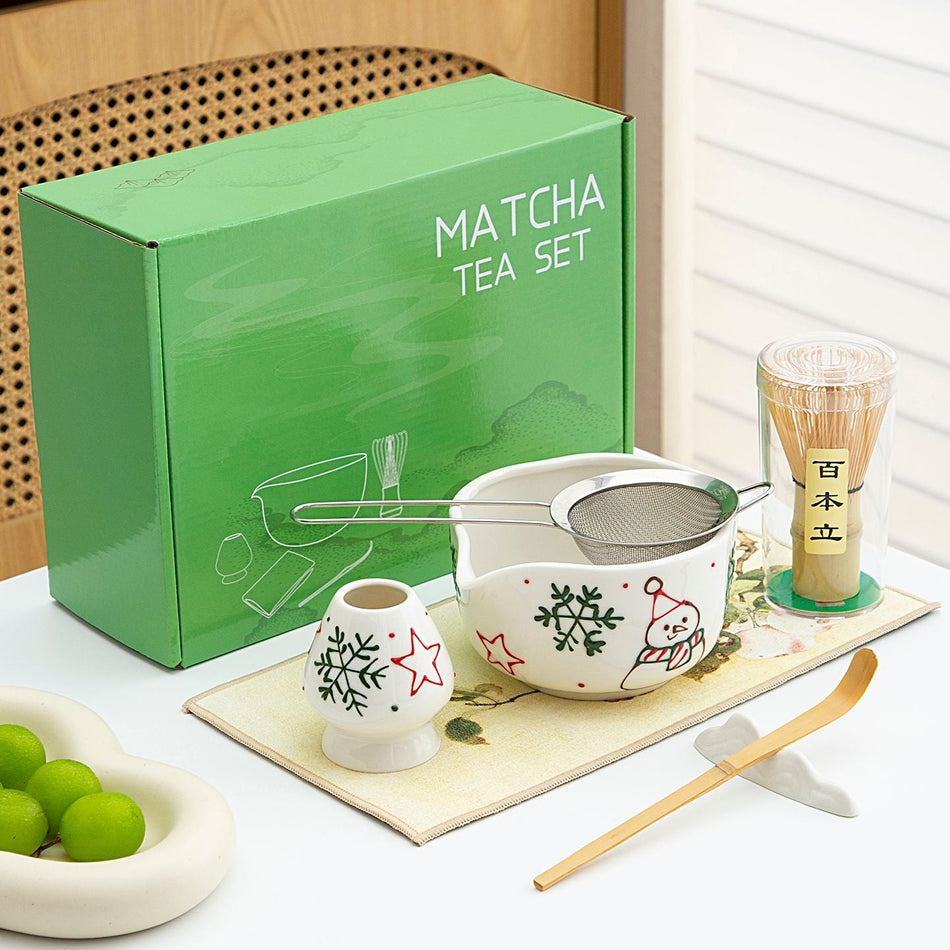 Ceramic Matcha Tea Whisk Set Hand-Painted Tea Bowl