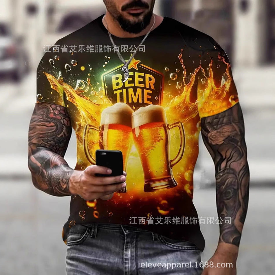 3D Beer Print Unisex T-Shirt – Fun Graphic Casual Tee