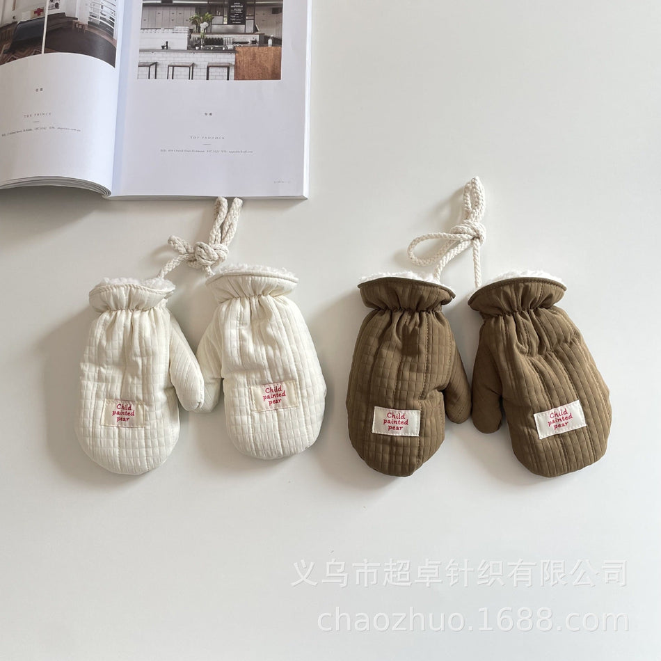 Vintage Korean Kids Lamb Wool Cotton Winter Gloves