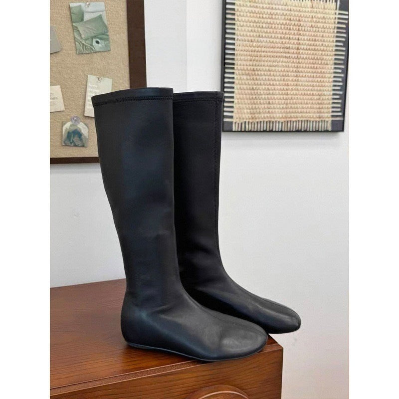 Women’s Retro Round-Toe Long-Tube Elastic Boots 2026 Autumn